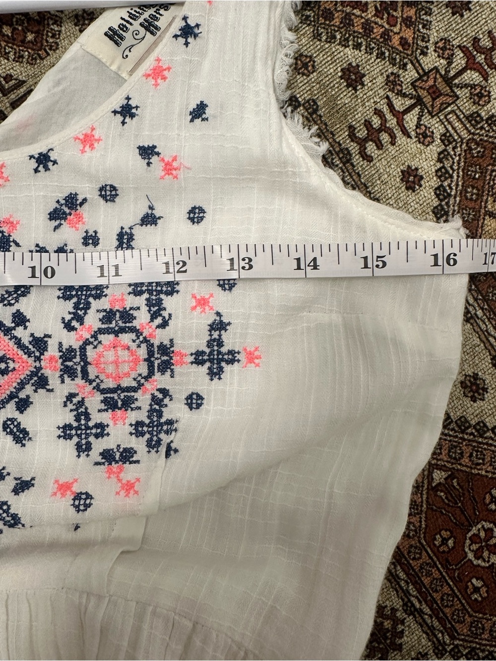 Sleeveless White Maxi Dress with Pink Embroidered Border - Picture 8 of 8